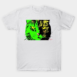 ANGRY CAT POP ART - GREEN YELLOW BLACK TRASPARENT T-Shirt